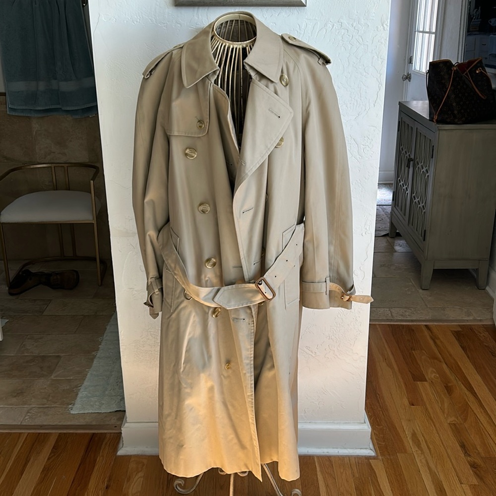 Burberry, vintage long trenchcoat with wool plaid button in liner.
